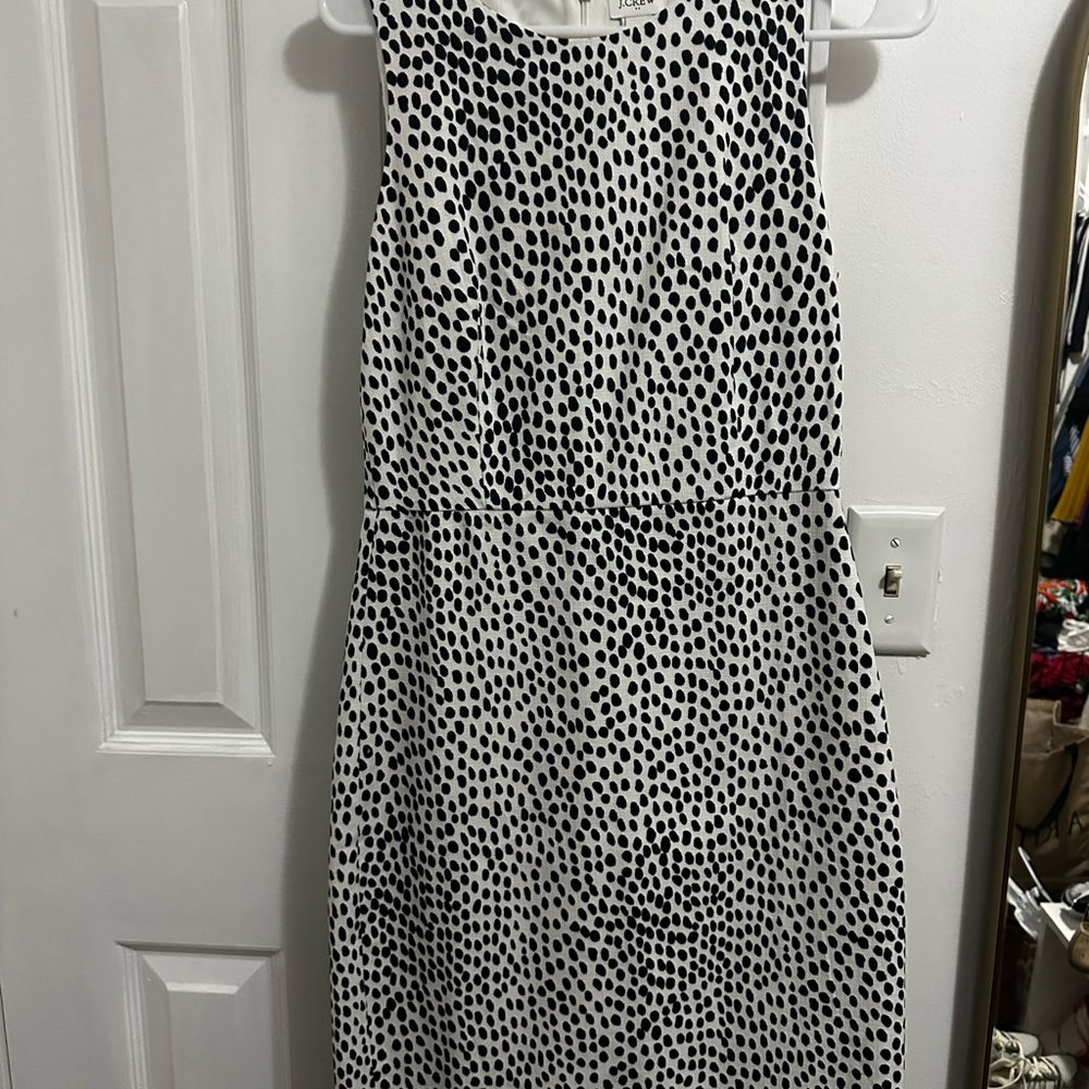 J. Crew Black and White Spotted Midi Dress
